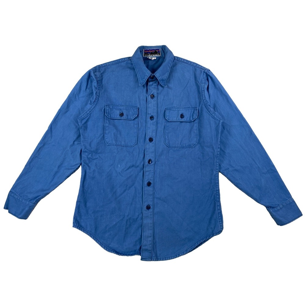 Vintage 70's Patagonia Canvas Shirt 1st Big Label Button Up Men's Medium Blue